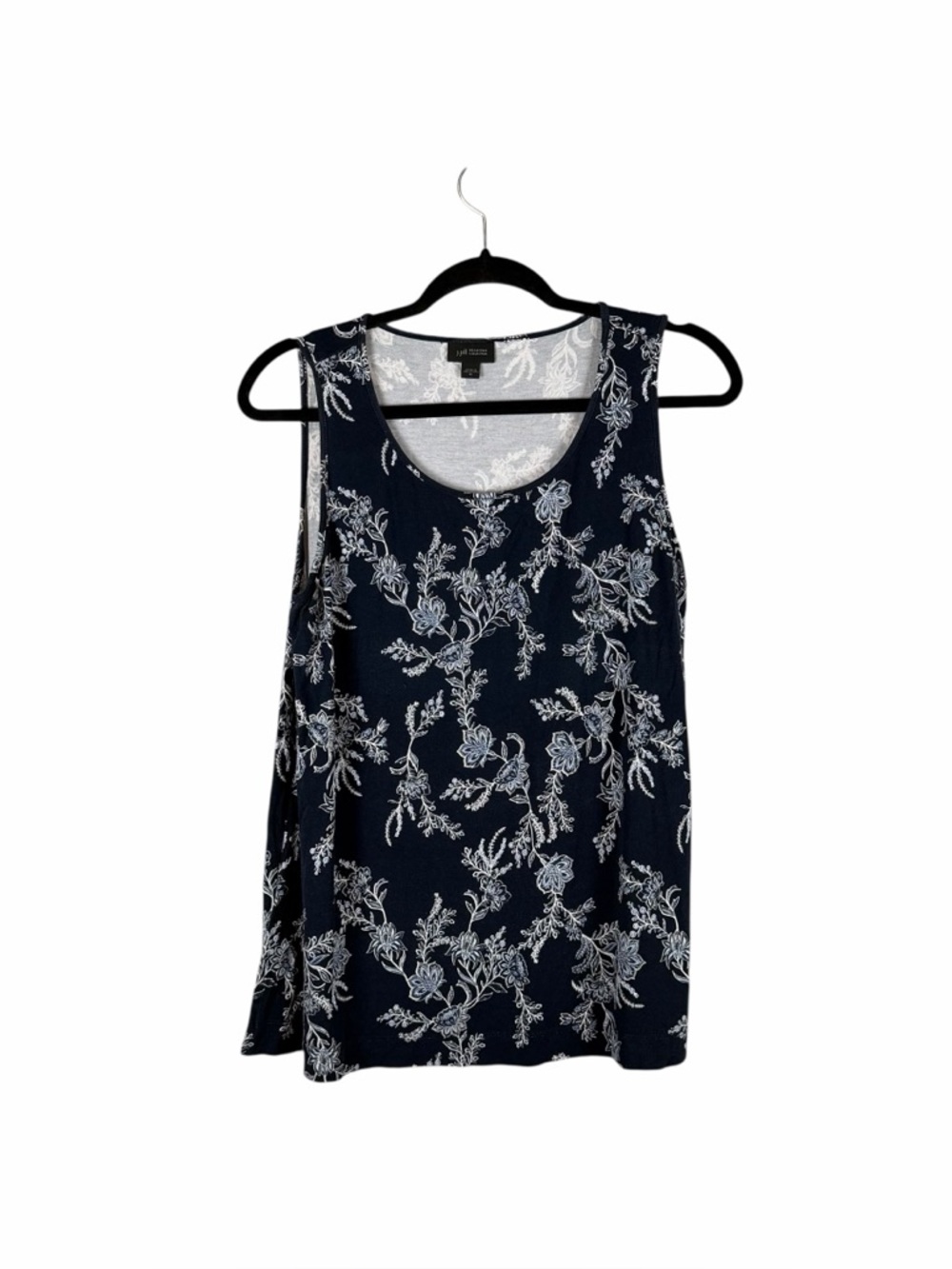 J. Jill Wearever Collection Navy Floral Sleeveless Tank Top Size M